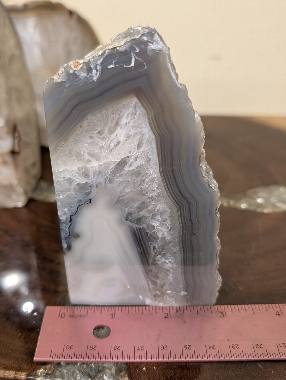 Agate Geode Polished Sections 3pc Set in Natural Shades of Greys & Golds - Picture 6 of 13
